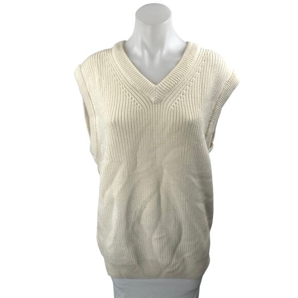 Zara Women's Cream Wool Short Drop Sleeve V Neck Knit Vest Sweater Top Size M - Picture 1 of 4